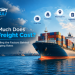 AASAJ International Shipping sea freight banner showing a container ship and key factors affecting ocean shipping rates.