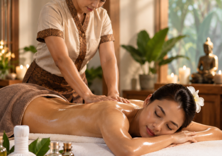 Thai oil massage providing a relaxing full-body spa experience