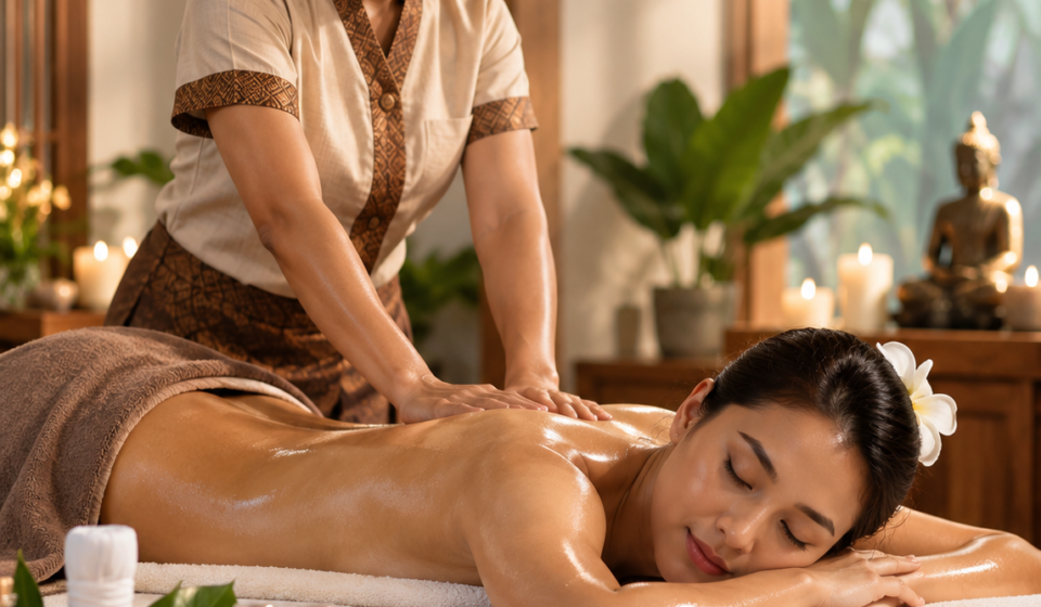 Thai oil massage providing a relaxing full-body spa experience